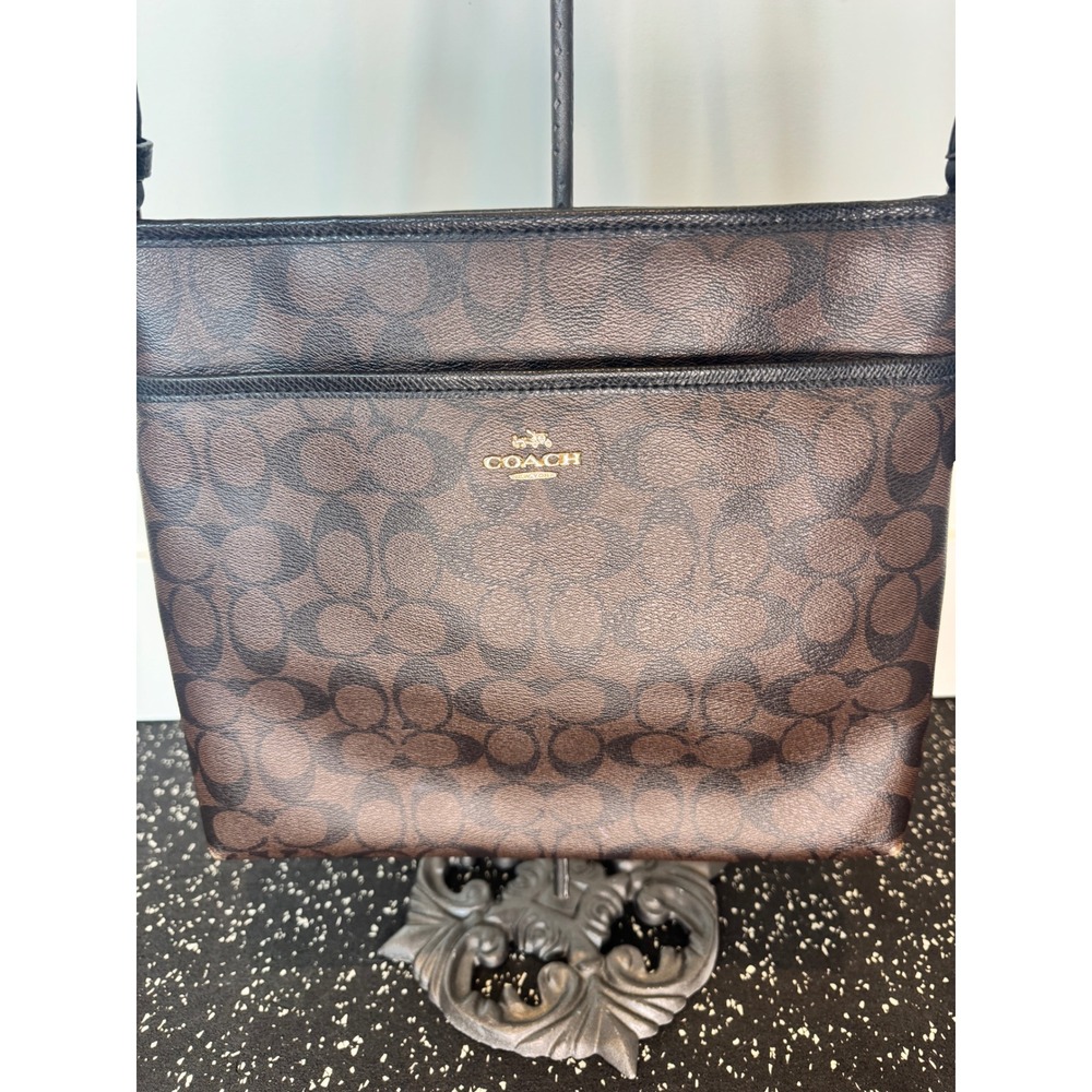Coach Signature Brown Canvas Crossbody Bag Zip Top Classic Monogram - Picture 2 of 16